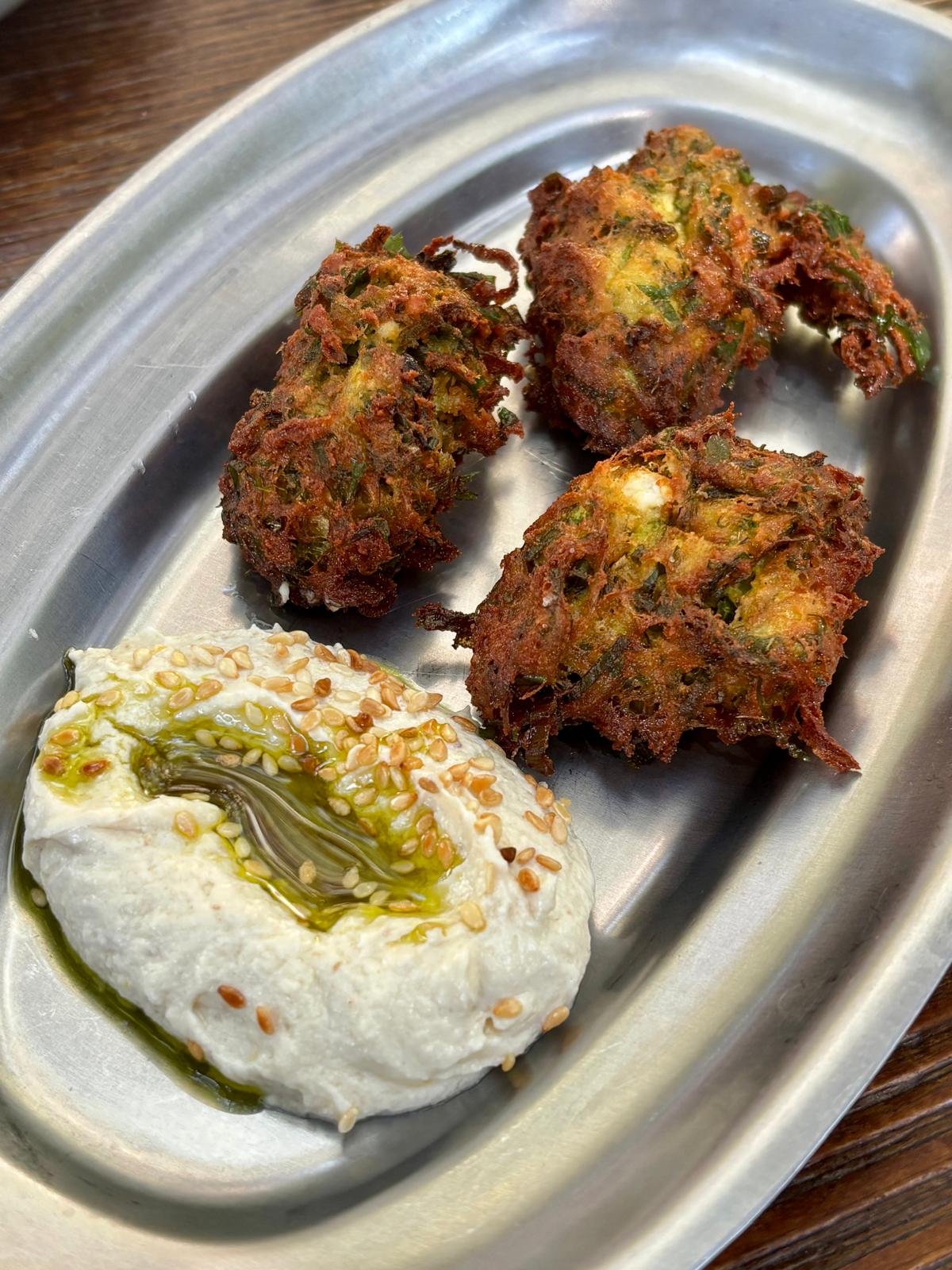 mücver (courgette fritter) with tahini yoghurt
