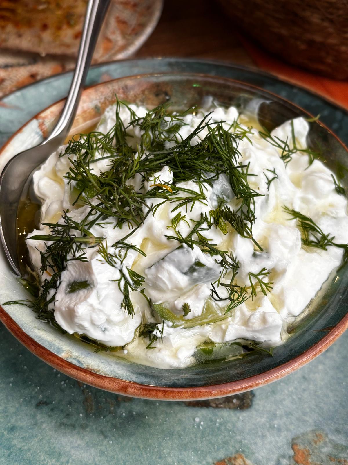 Kuru Cacık (thick strained-yogurt cacık)